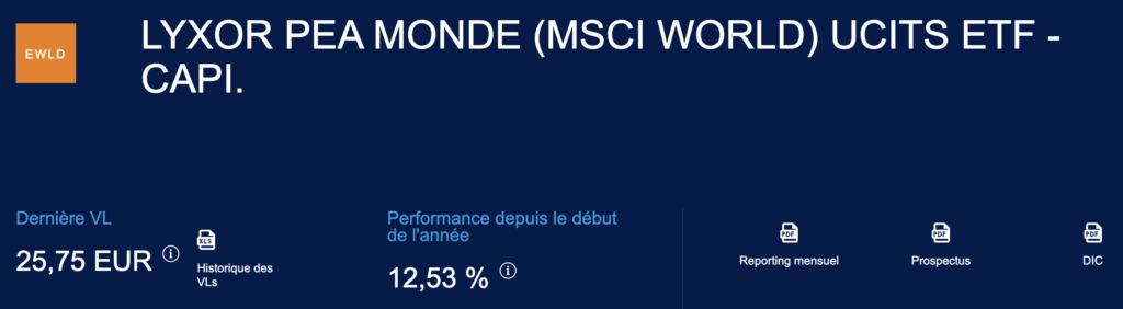 Valeur liquidative de Lyxor PEA Monde (MSCI World) UCITS ETF est de 25,75€